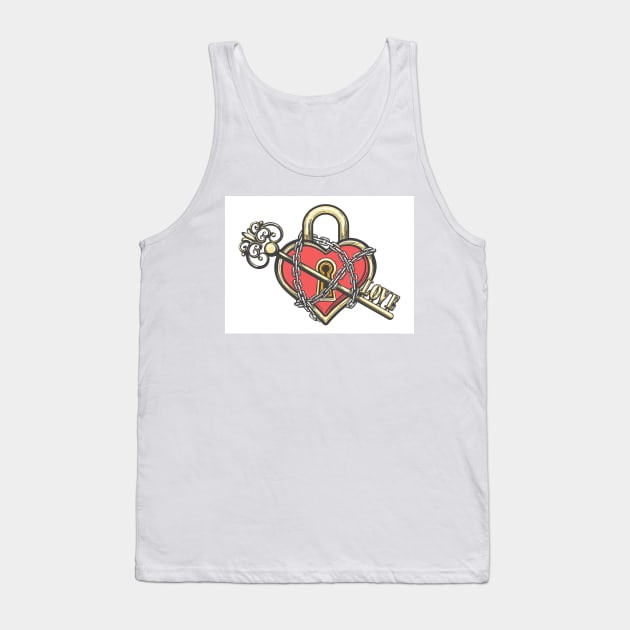 Heart Shaped Lock with a Key Tank Top by devaleta